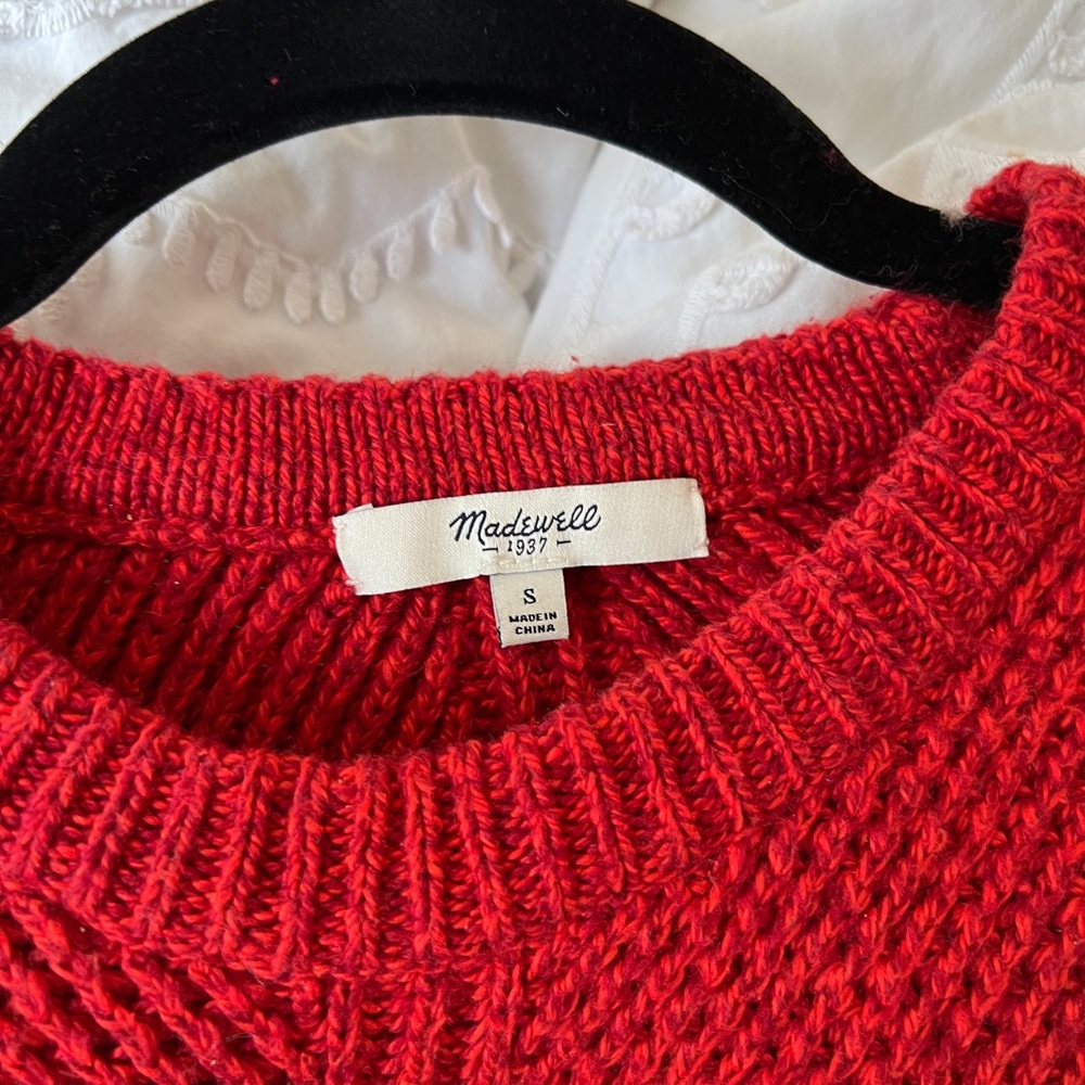 Madewell Red Hexcomb Texture Pullover Crew Neck K… - image 4